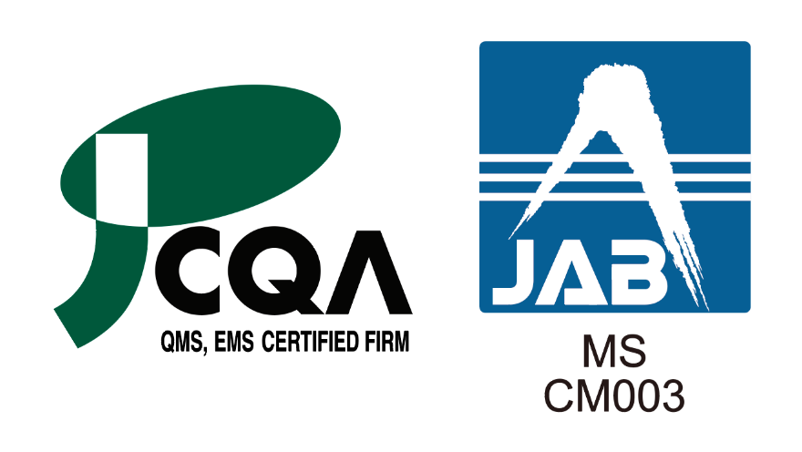 ISO9001:2015(品質マネジメントシステム)、ISO14001:2015(環境マネジメントシステム) 証明ロゴマーク