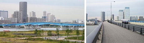 左：晴海大橋全景、右：晴海大橋 歩道部分