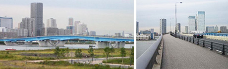 左:晴海大橋全景、右:晴海大橋 歩道部分